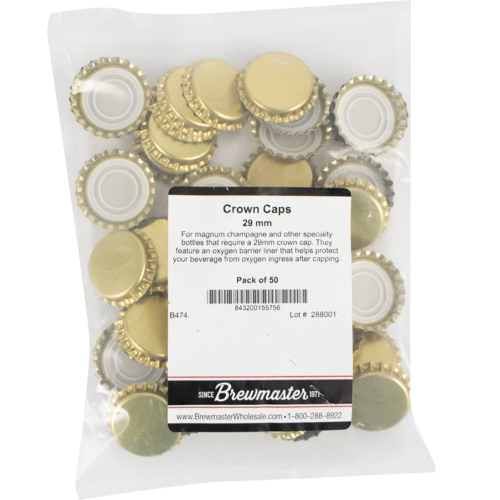 Gold Oxygen Barrier Bottle Caps | 29mm | Magnum Champagne Bottle Crown Caps